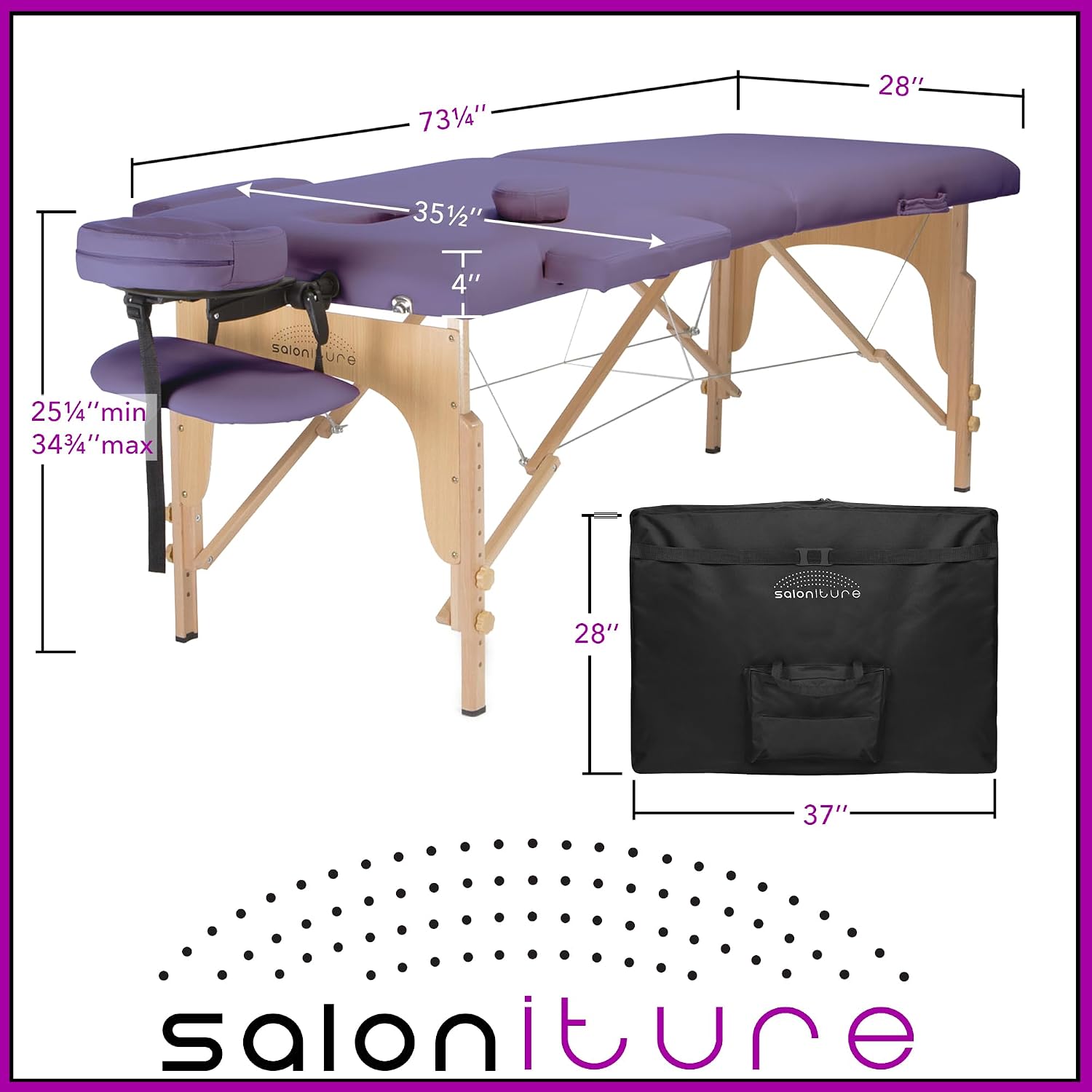 Saloniture Professional Portable Folding Massage Table with Carrying Case - Black