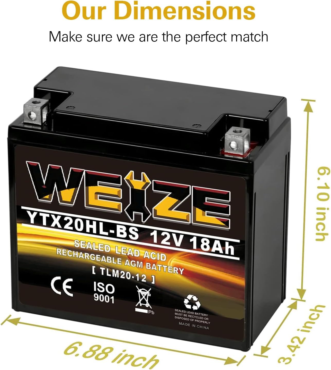 Weize YTX14 BS ATV Battery High Performance - Maintenance Free - Sealed AGM YTX14-BS Motorcycle Battery compatible with Honda Suzuki Kawasaki Yamaha scooter snowmobile