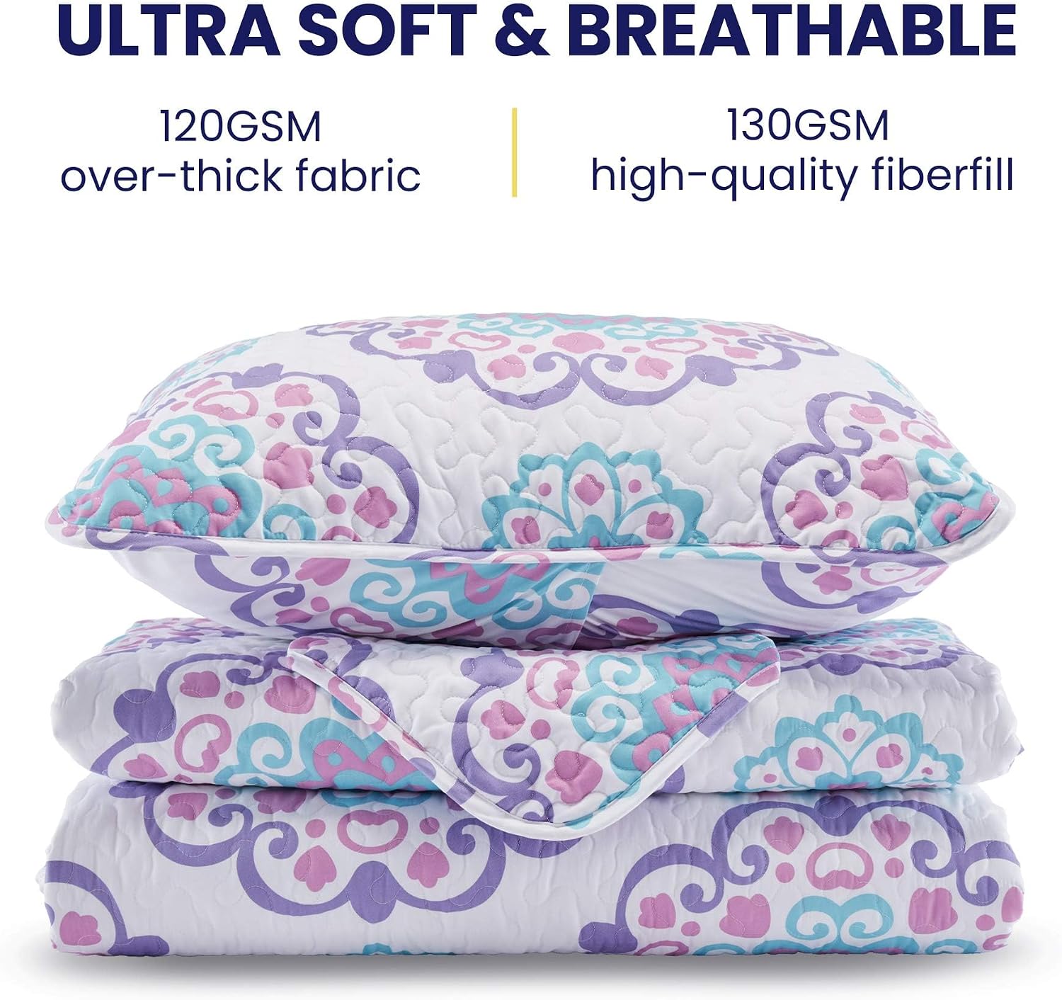 SLEEP ZONE 3-Piece Printed Quilt Set - Full/Queen Size - Lightweight Reversible Bedding Coverlet Set for All Season (Classic Paisley Pattern)