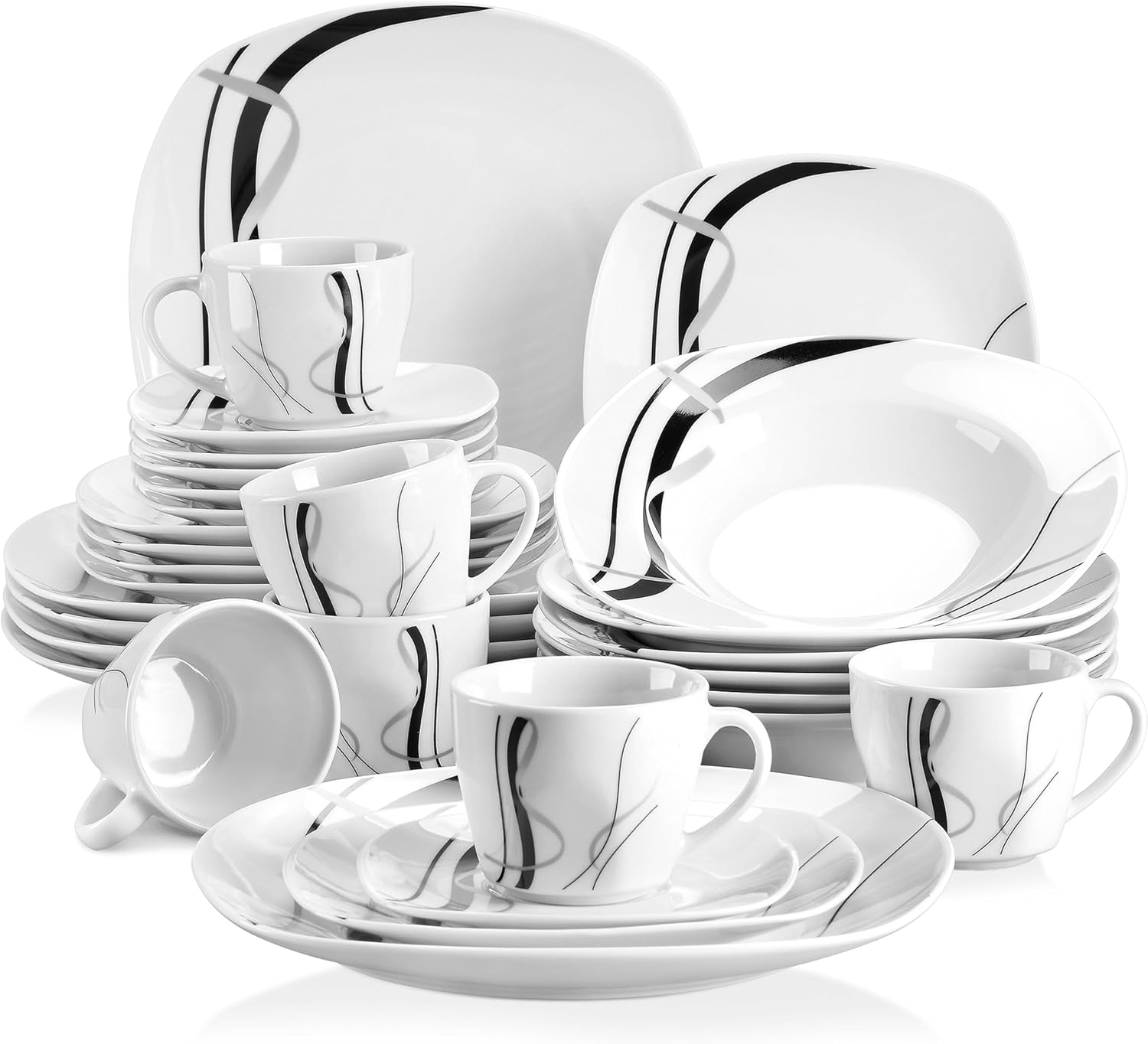 VEWEET 30 PCS Ceramic Dinnerware Sets for 6, Pink Floral Dish Set, ANNIE | Porcelain Dinner Set Including Dessert Plates, Soup Plates, Dinner Plates, Cups & Saucers, Microwave & Dishwasher Safe