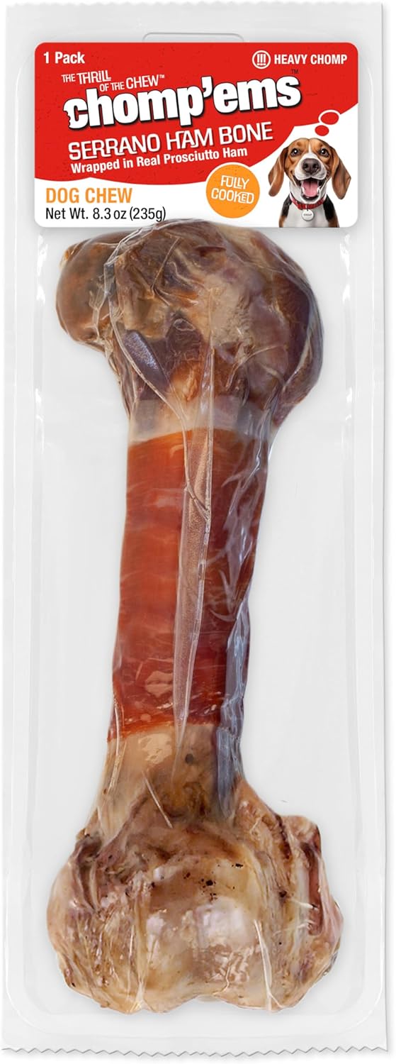 RUFFIN' IT CHOMP'EMS Serrano Ham Bone Wrapped in Real Prosciutto Ham, 1 Large Bone