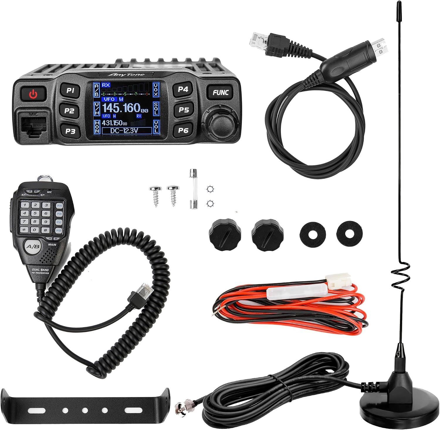 AnyTone AT-778UVII Transceiver Mobile Radio Dual Band 25W VHF/UHF VOX Vehicle Car Radio w/Cable | Vehicle Car Radio 2m 70cm Mini Mobile Transceiver w/Cable for RV Camping