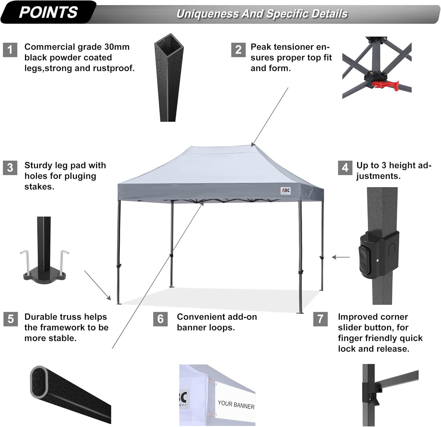 ABCCANOPY Patio Pop Up Canopy Tent 10x10 Commercial-Series (Black)