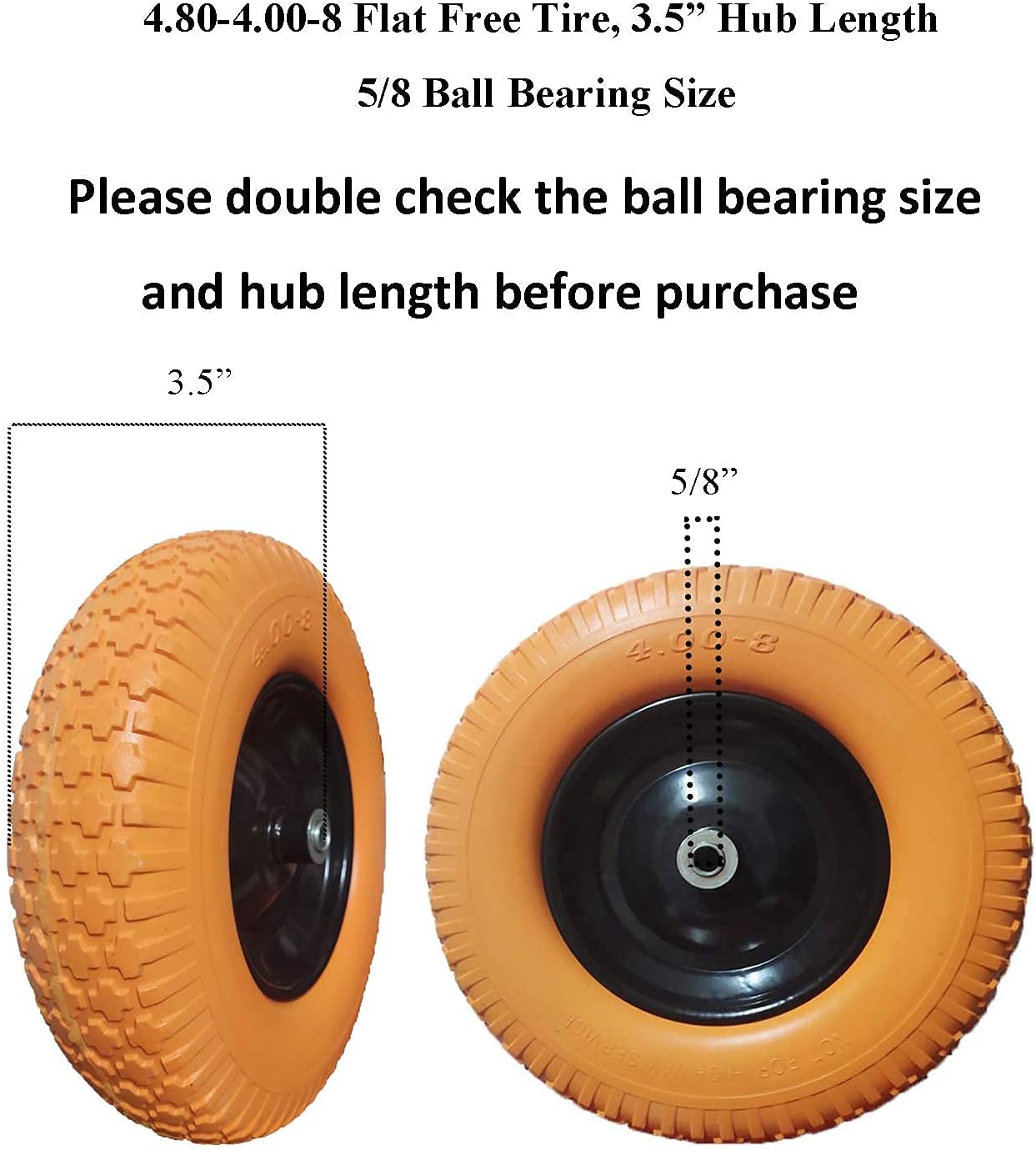 Wheelbarrow Tires 4.80/4.00-8 with 3/4 & 5/8 Bearings