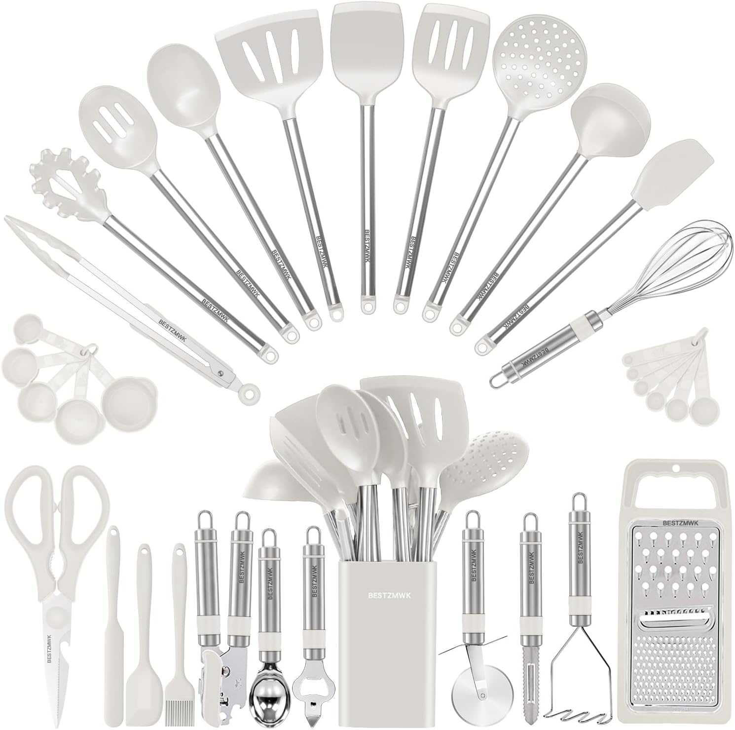 Kitchen Utensil Set-Silicone Cooking Utensils-33 Kitchen Gadgets & Spoons for Nonstick Cookware-Silicone and Stainless Steel Spatula Set-Best