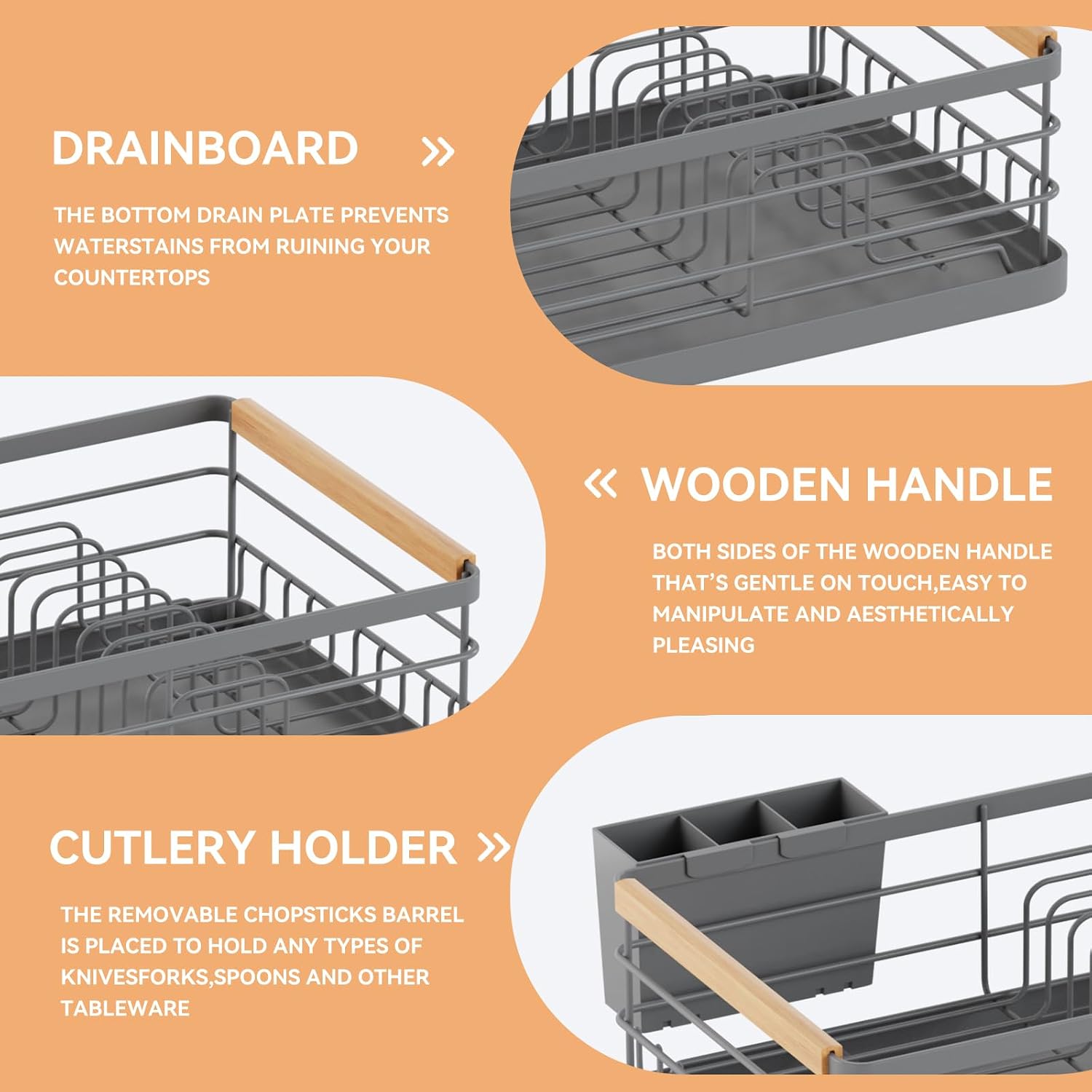 BRIAN & DANY Dish Drying Rack, Dish Racks for Kitchen Counter, Stainless Steel Dish Drainer with Removable Cutlery Holder & Drainboard, White