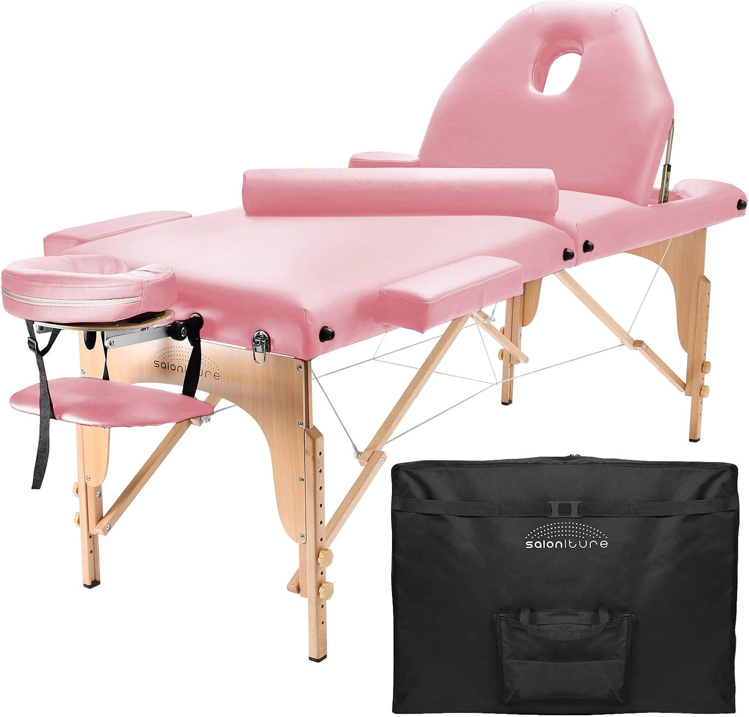 Saloniture Professional Portable Massage Table with Backrest - Black