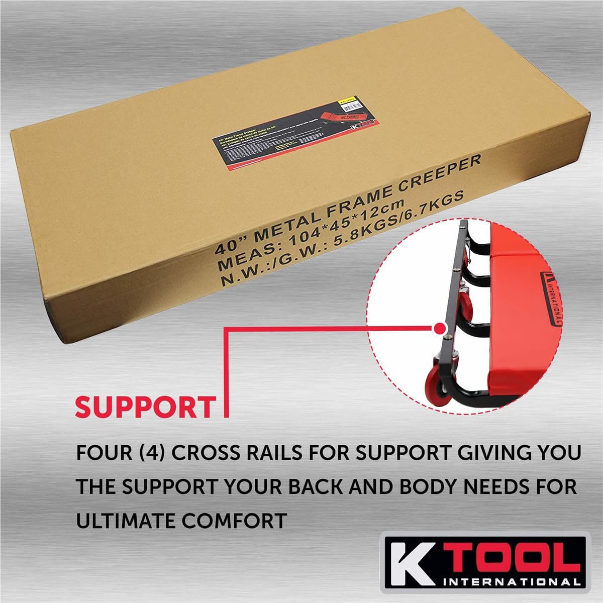 K Tool International 74961 Creeper Seat, Adjustable Headrest with Fully Padded Support, Oil Resistant Rubber Casters