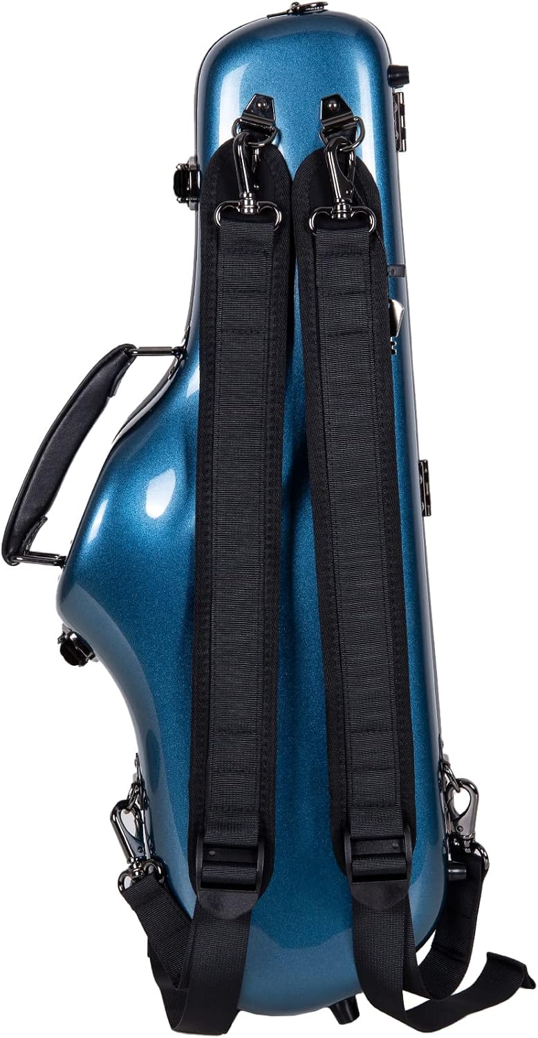 Crossrock Alto Saxophone Case-Fiberglass Hardshell with Backpack Straps in Blue