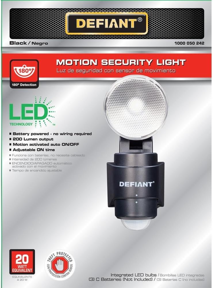 180-Degree 1-Head Outdoor Black LED Battery Power Flood Light