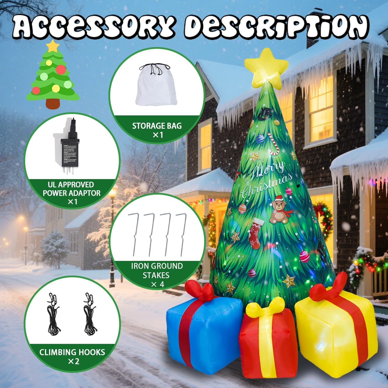 6.5FT H Animated Christmas Inflatable Tree with Santa Claus Chased by Dog Build-in LED Lights Funny Inflatable Dog Chasing Santa Claus,Blow Up Christmas Indoor Outdoor Decor