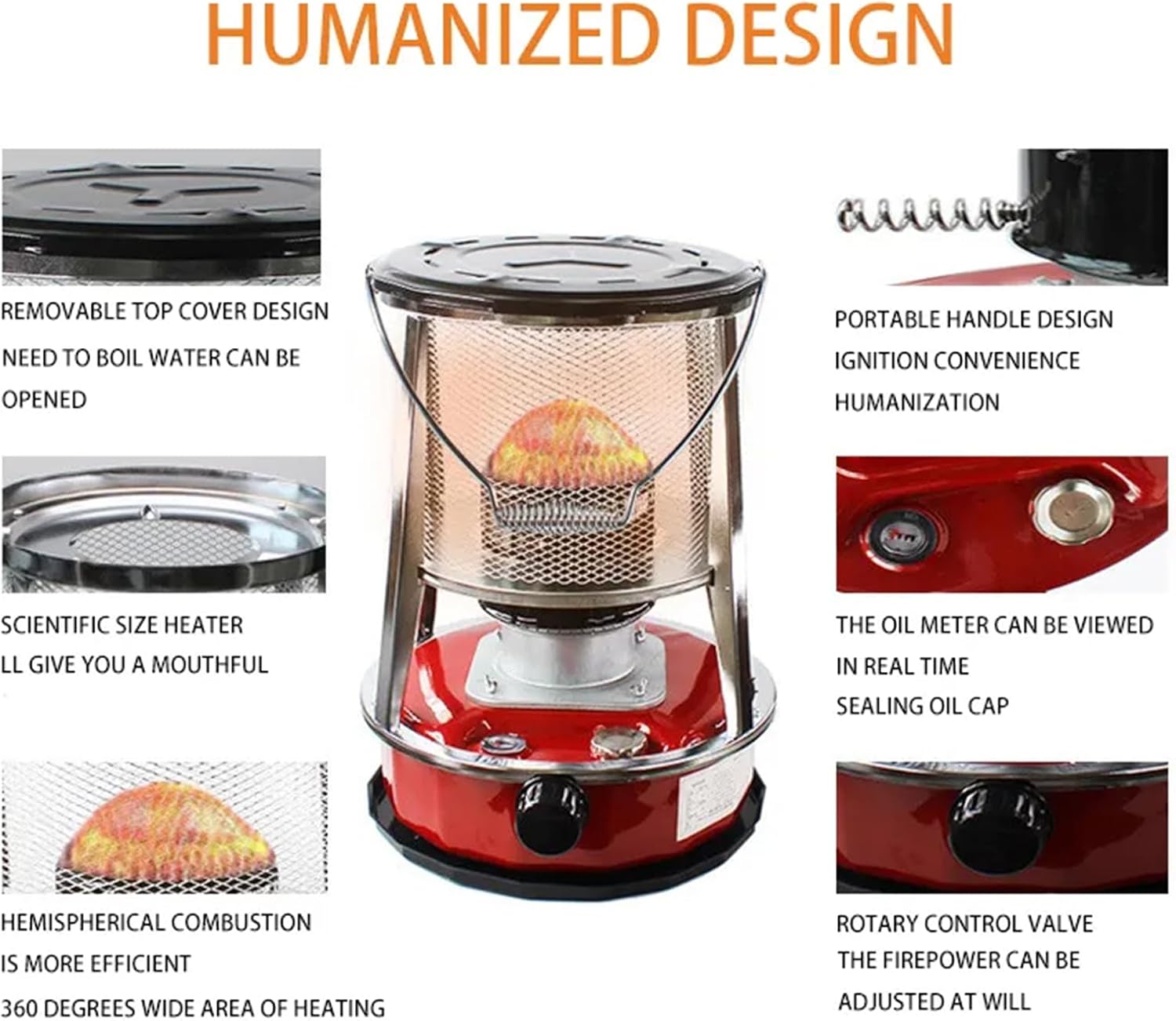 Kerosene Heater - 9000 BTU Non Electric Heater, Large Capacity with Tipping Protection, 20H Runtime Heating for Indoor Outdoor Garage Camping Emergency Heat Cooking, Red