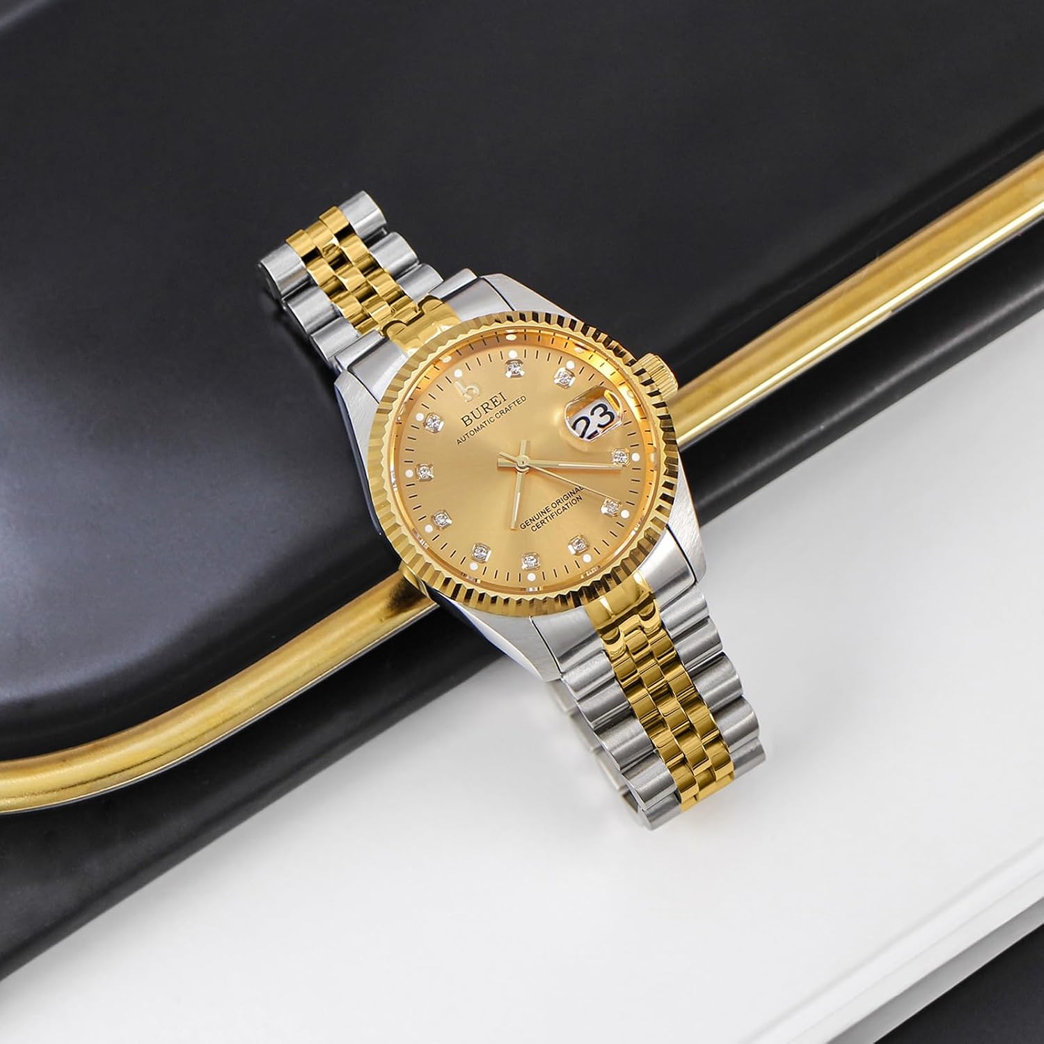 BUREI Men's Luxury Automatic Watch Fashion Waterproof Mechanical Watch, Adjustable Stainless Steel Two Tone Strap,Gift for Men