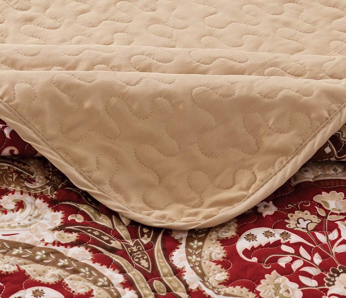 Luxury Home Collection 3 Piece Full/Queen Quilted Reversible Coverlet Bedspread Set Floral Printed Blue Taupe