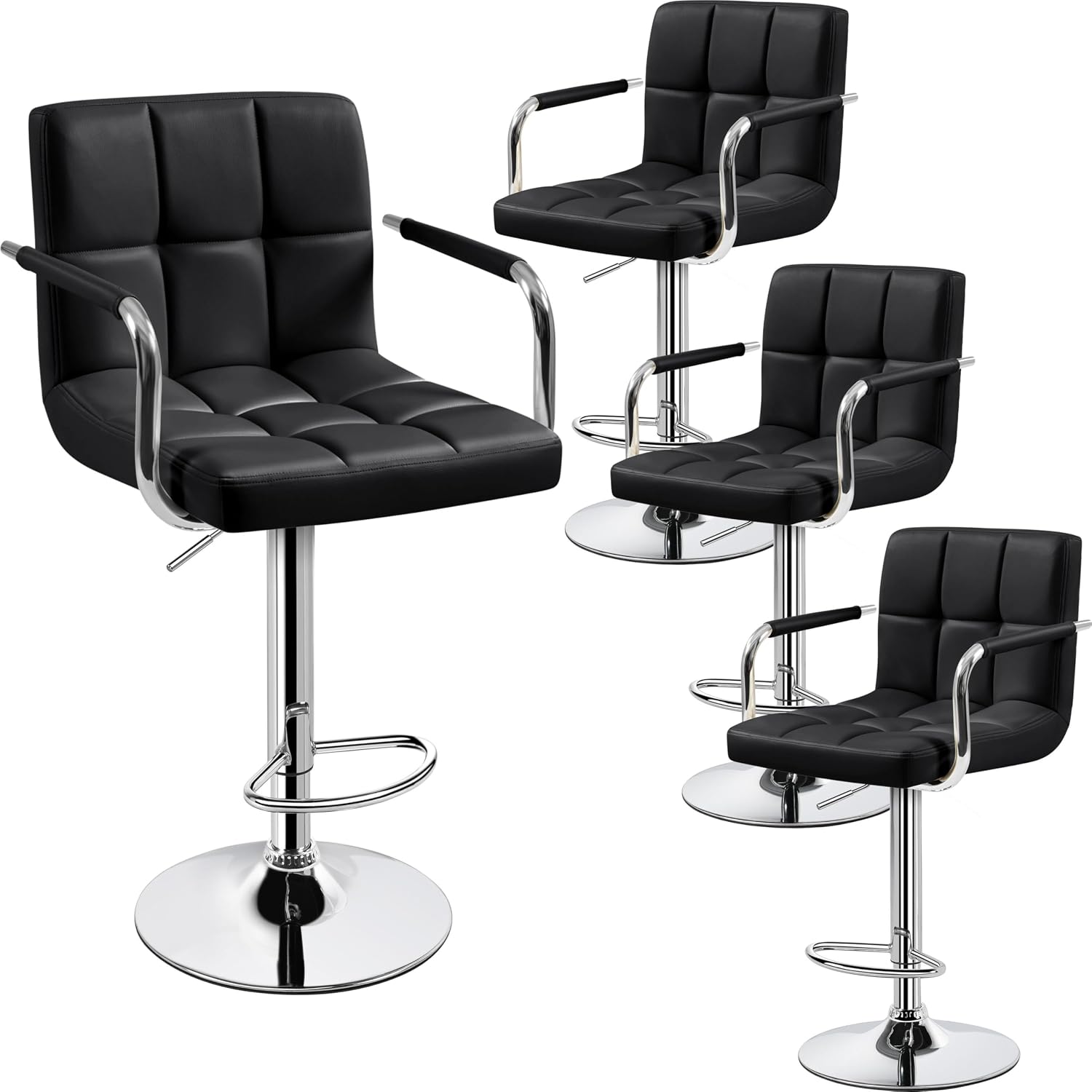 Yaheetech Bar Stools Set of 2, Swivel with Backs, Adjustable Height, White | 360° Swivel Barstools Feature Padded PU Leather Seats, Supportive Backs, 300 lb Capacity for Kitchen Islands