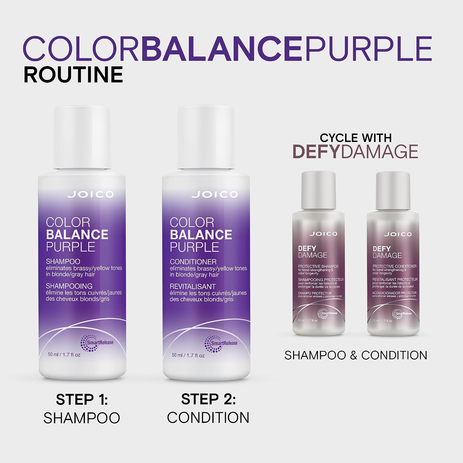 Joico Color Balance Purple Shampoo | For Cool Blonde or Gray Hair | Eliminate Brassy Yellow Tones | Boost Color Vibrancy & Shine | UV Protection