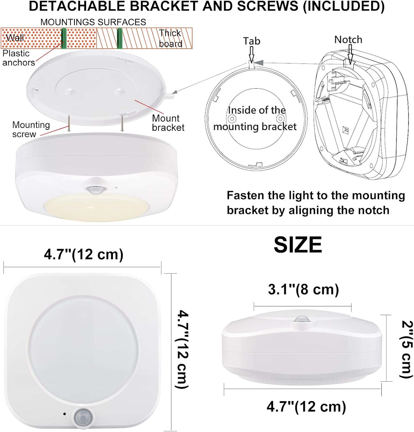 BIGMONAT Wireless Ceiling Light with Remote and Timer, Dimmable Motion Sensor Shower Light