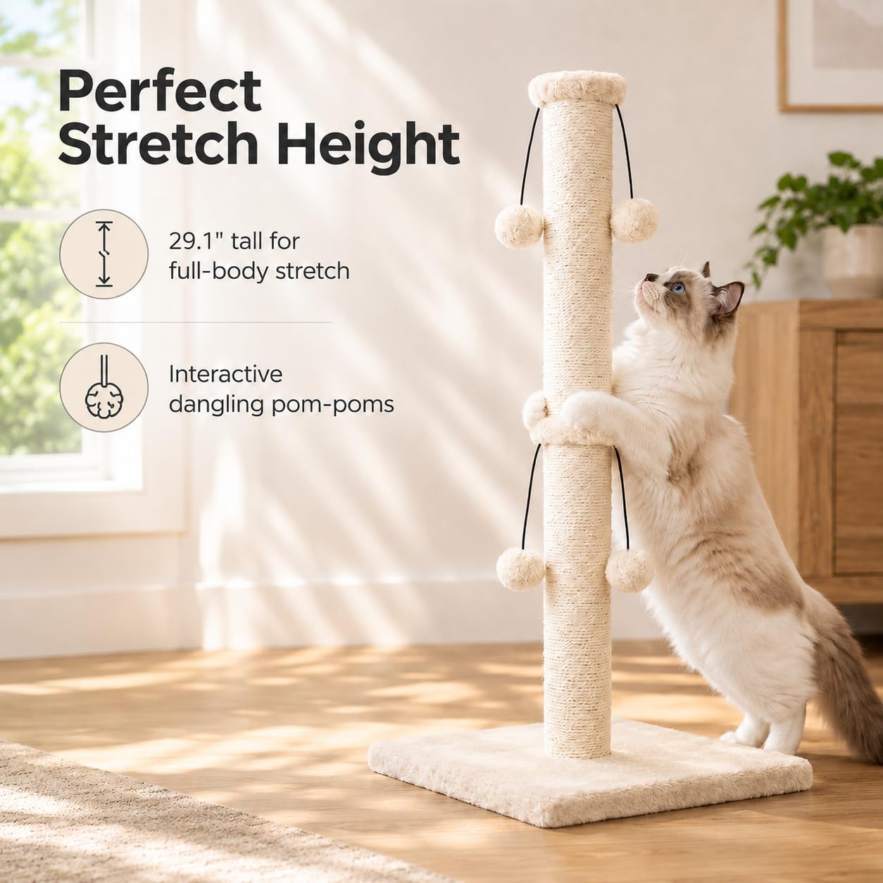 Dimaka 29'' Cat Scratching Post, Natural Sisal Rope Scratcher Post, Kitten Claw Scratch with 4 DanglingToy Balls for Large Cats (Grey)