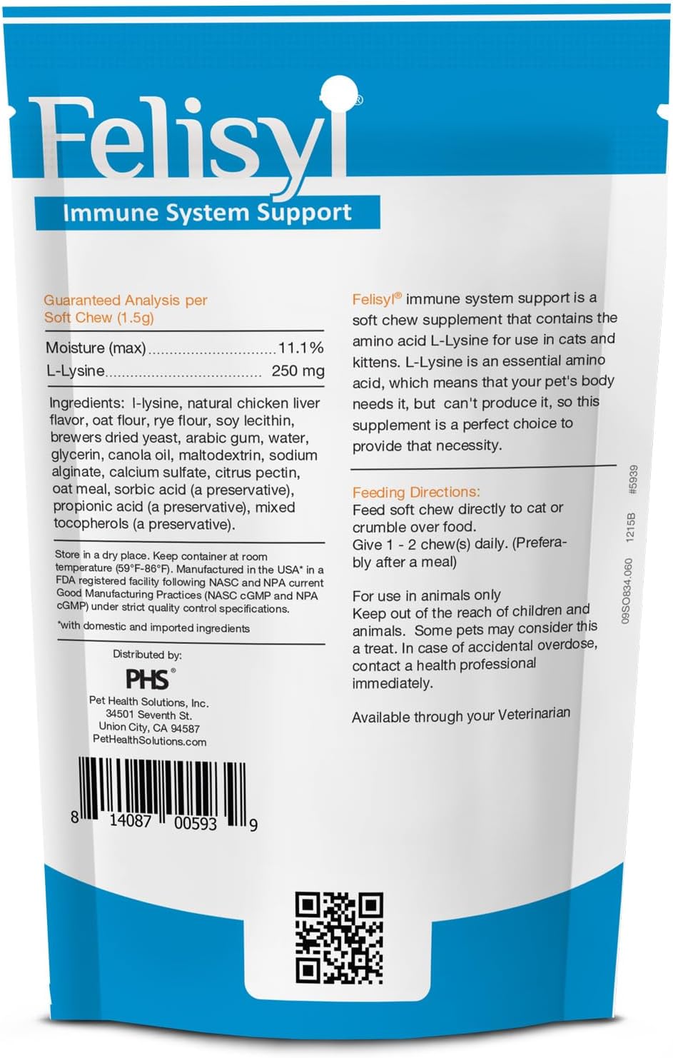 Immune System Support for Cats - Amino Acid L-Lysine - Produce Antibodies - Healthy Tissue, Respiratory Health, Vision - 60 Soft Chews