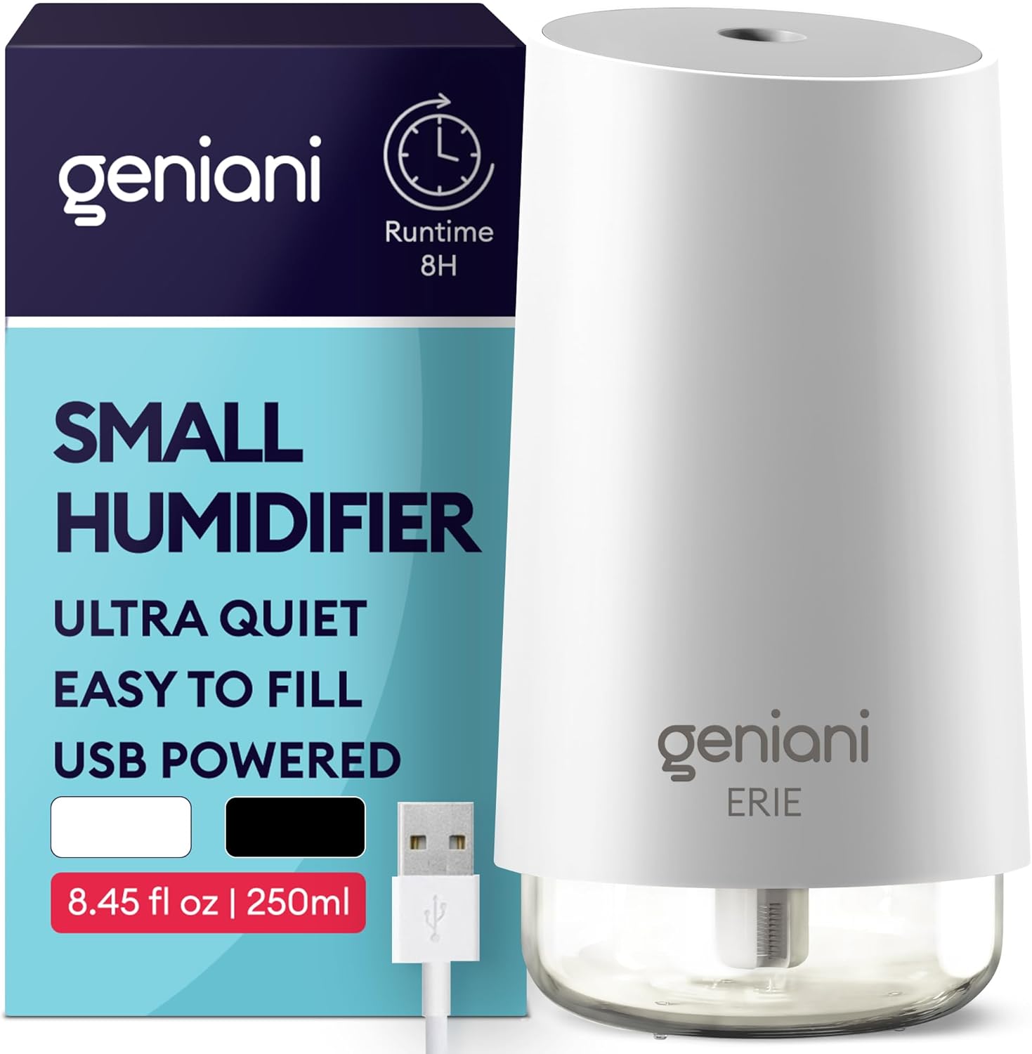 GENIANI Portable Cool Mist Humidifiers for Bedroom & Office - Ultrasonic Humidifier for Home, Baby, Small Room with Auto Shut Off
