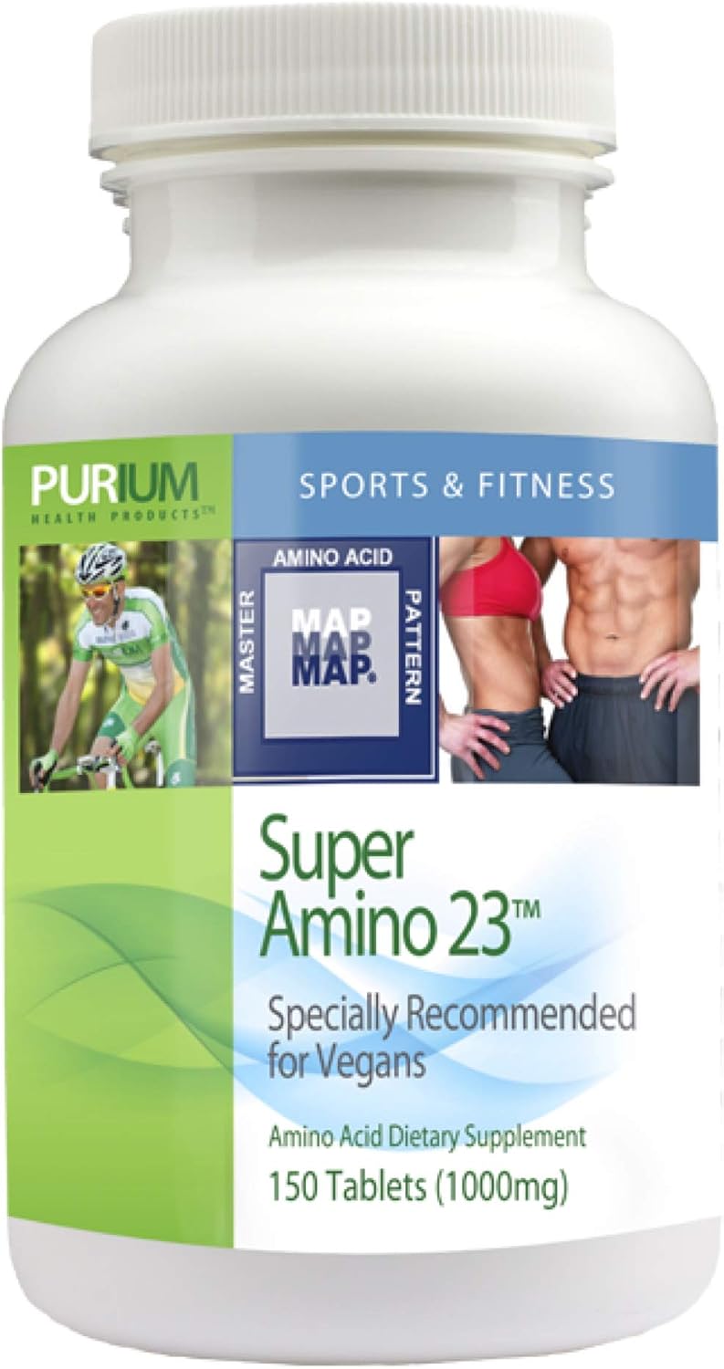 Purium Super Amino 23-150 Vegan Tablets - BCAA & Essential Amino Acid Dietary Supplement, Pre Workout, Recovery Aid