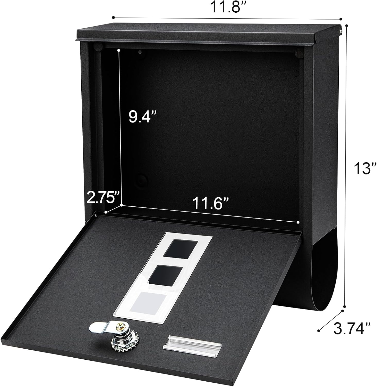 Locking Mailbox Wall Mount for Outside– Jssmst Mailboxes with Key Lock for Front Door Fence, Large Capacity Letter Box, 14.3 x 4.1 x 11.8 Inch, Black, SM-HPB911BN