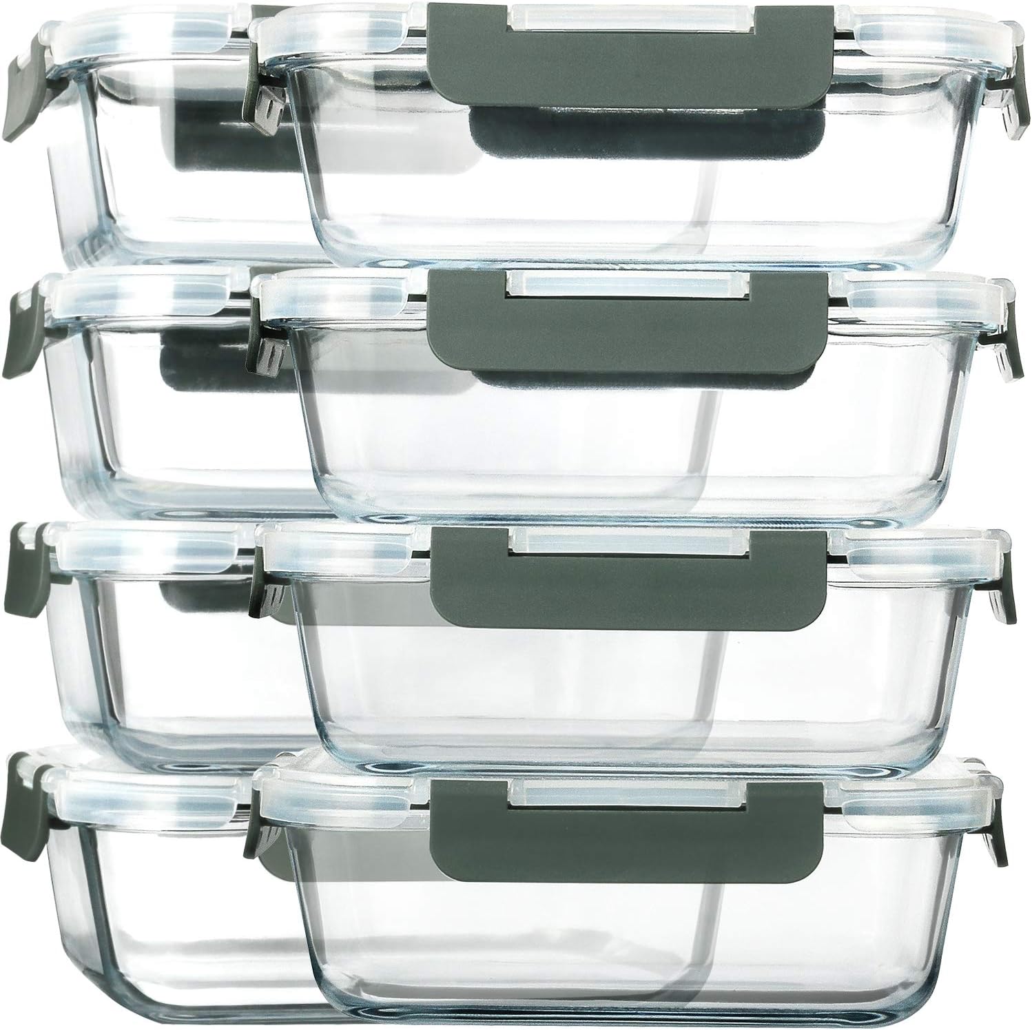 M MCIRCO 8 Pack,30 oz Glass Food Storage Containers with Lids, Gray