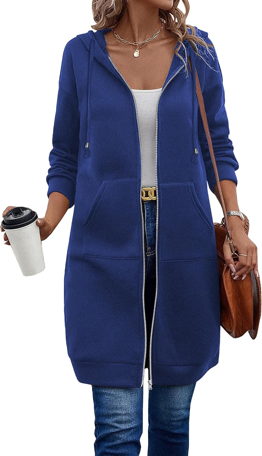 ELESOL Women Casual Zip up Fleece Hoodies Tunic Sweatshirt Long Jacket