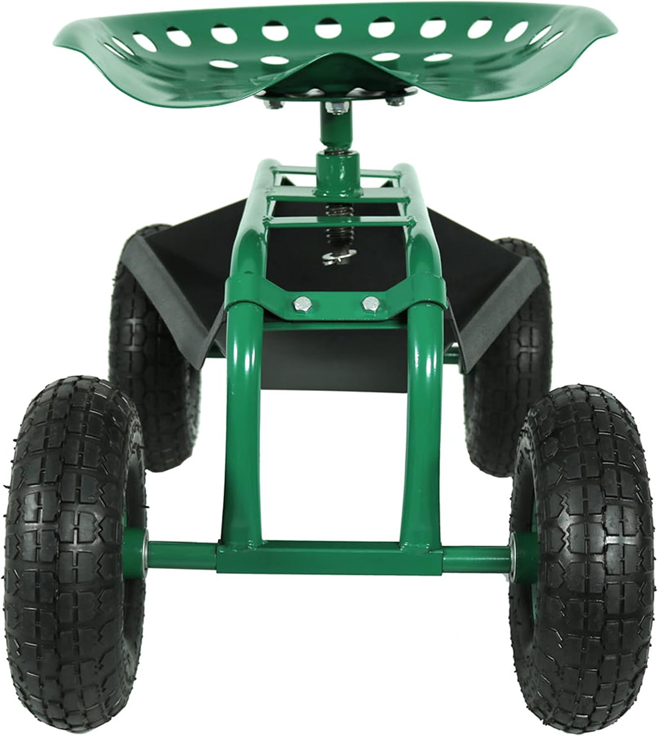 Sunnydaze Rolling Garden Cart with Swivel Seat and Storage, Green | Steel Rolling Gardening Seat with Utility Tray, and Basket for Storage, Rotating, Swiveling Motion