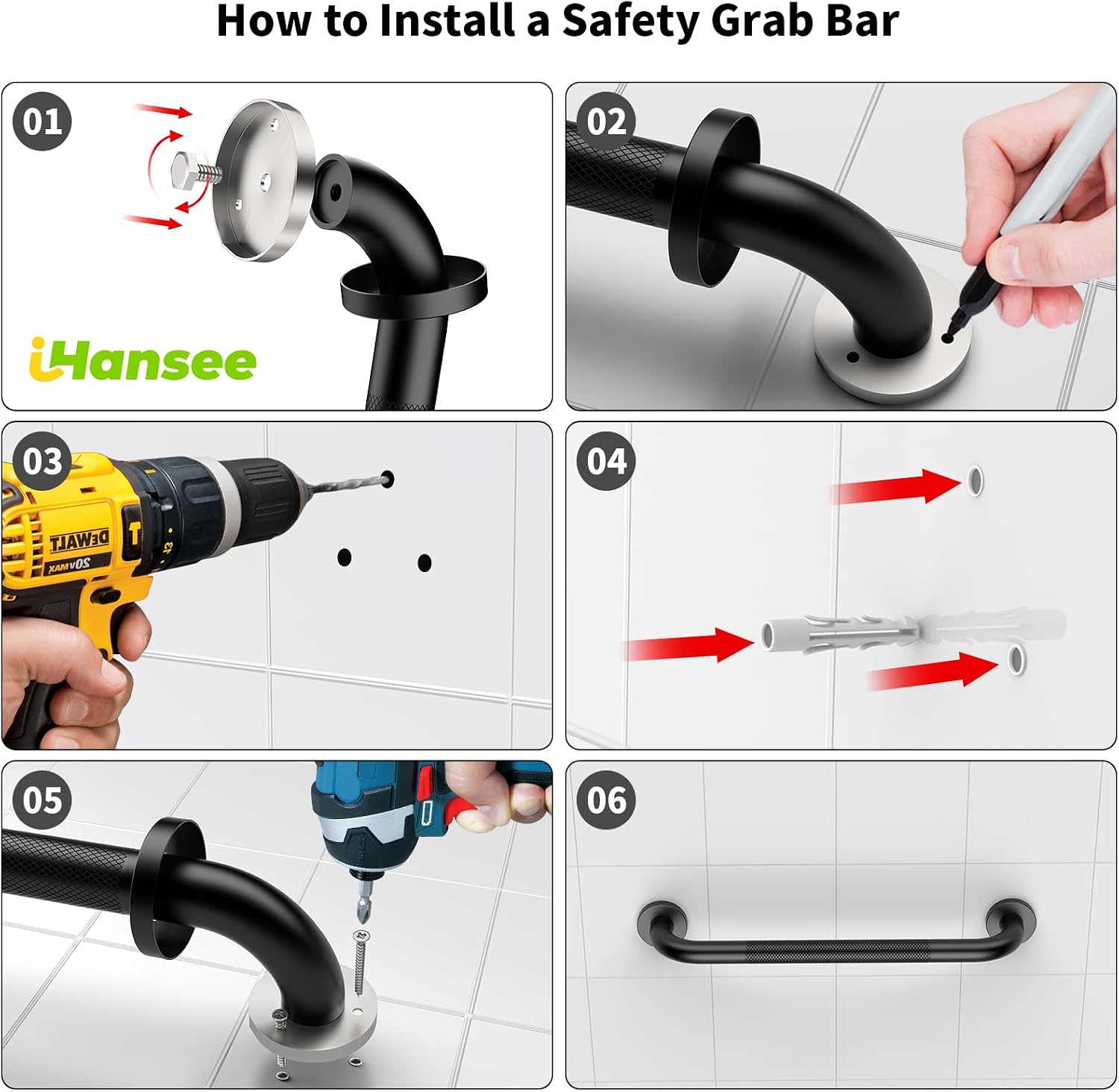 Brushed Nickel Grab Bars 18" 32" 36" 42" Bundle - 1.25" Diameter | 4 Pack Commercial Grab Bar, Anti-Slip Safety Shower Handrail, Toilet Handicap Bar, Stainless Steel Bathroom Handle for Senior