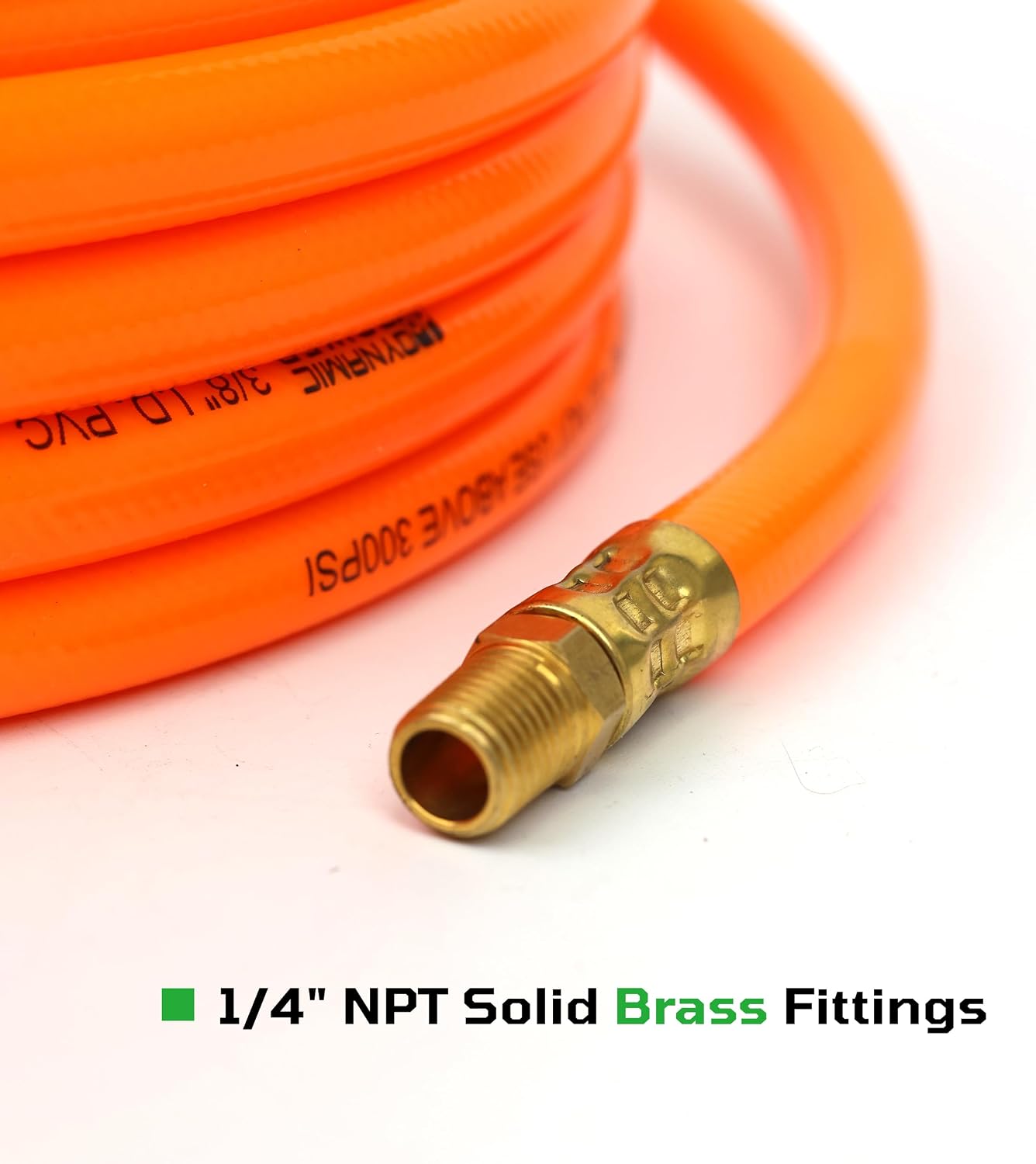 DYNAMIC POWER 3/8-Inch x 50ft Heavy-Duty Air Hose, Reinforced PVC Hose with Brass Fittings (300 PSI)…
