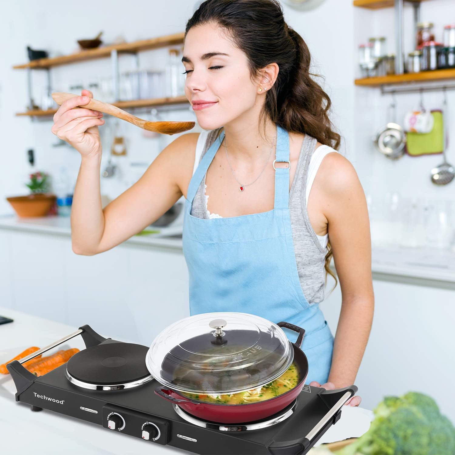 Hot Plate, Techwood Electric Stove for Cooking, 1500W Countertop Single Burner with Adjustable Temperature and Handles