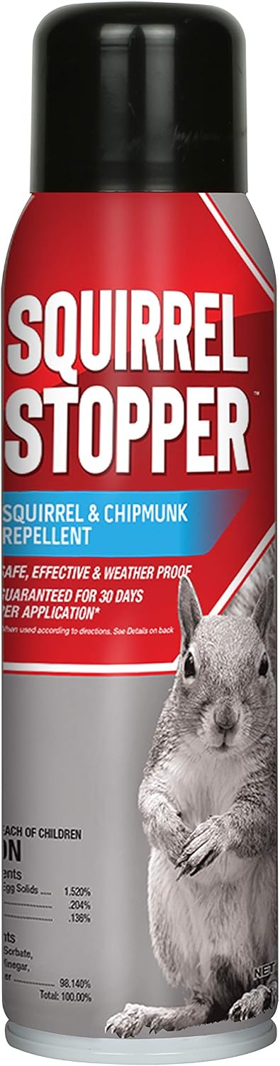 Squirrel Stopper Repellent Spray - Chipmunk & Squirrel Deterrent for Bird Feeders, Garden & Homes - Weather-Resistant Formula - Scent, Taste & Touch Barrier - Safe Around Kids & Pets - 32oz