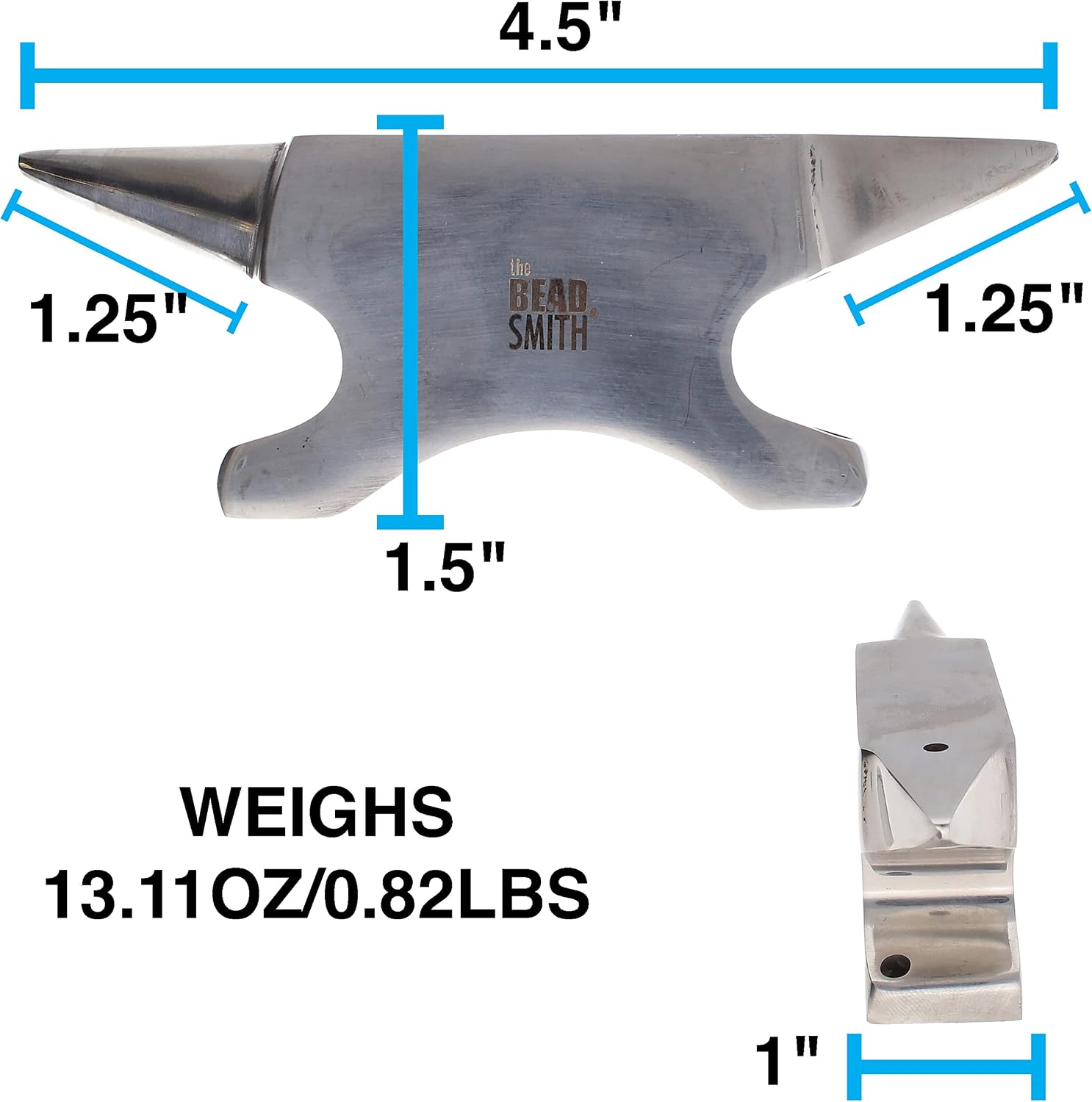 The Beadsmith Dual-Ended Horn Anvil – Mini Size 2.5 x 1 x 1.5 inches – 118mm Tip to Tip – 13.11oz/0.82lbs – Made of Solid Stainless Steel