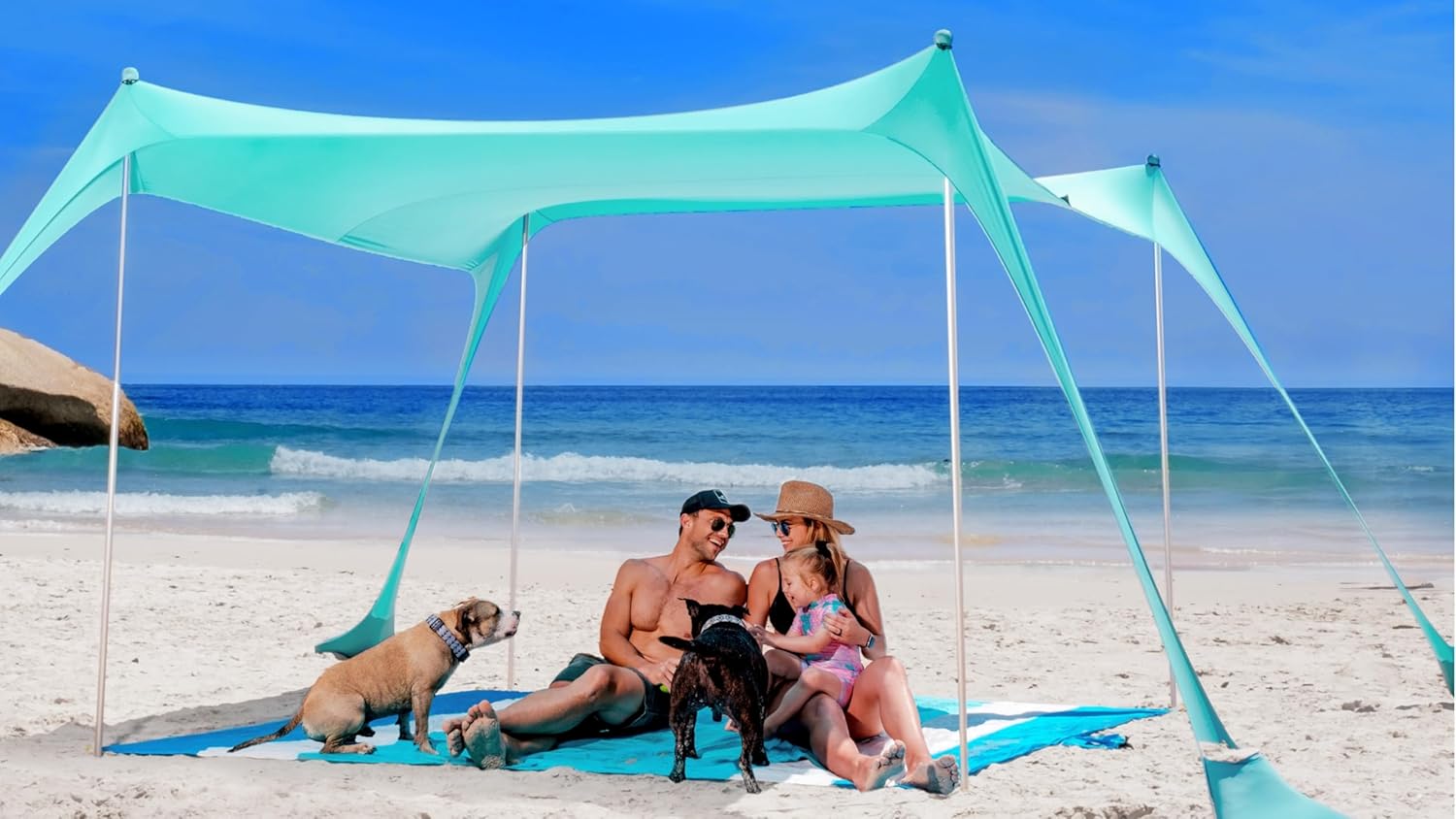 SUN NINJA Beach Tent Sun Shelter, Beach Shade Canopy with UPF50+ Protection