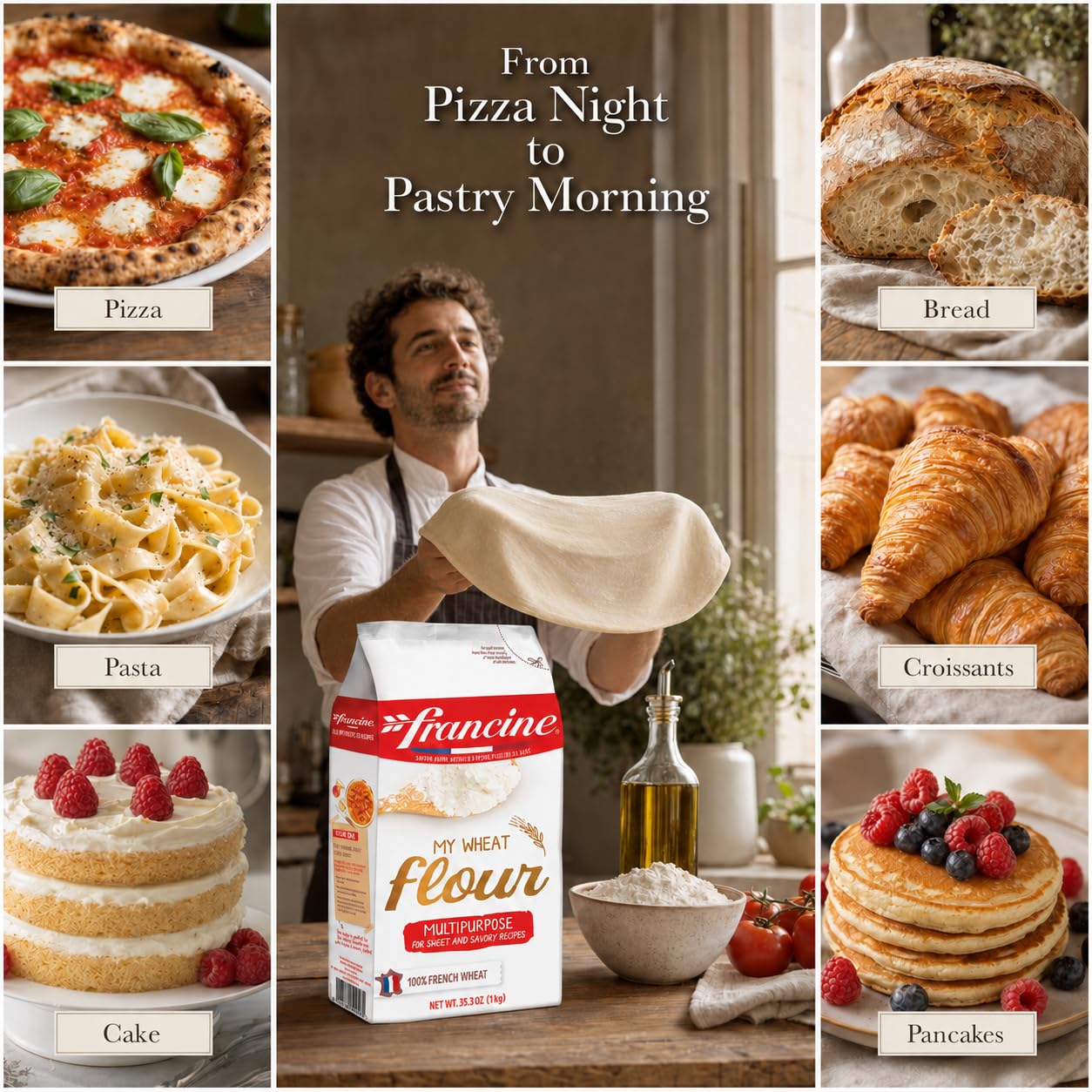 Francine T65 All-Purpose French Flour, Unbleached, 10% Protein, 2.2lb (2-Pack)