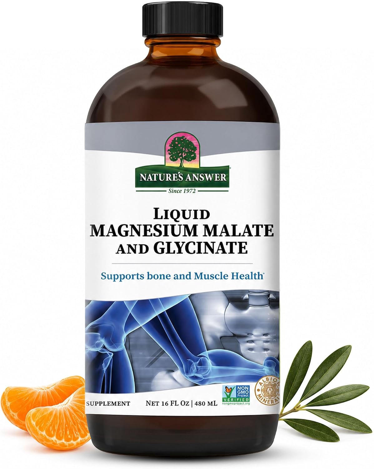 Natures Answer, Magnesium Glycinate Liquid, 16 Fl Oz | Supports Healthy Bone, Muscle and Cardiovascular Function, Gluten-Free, Vegan