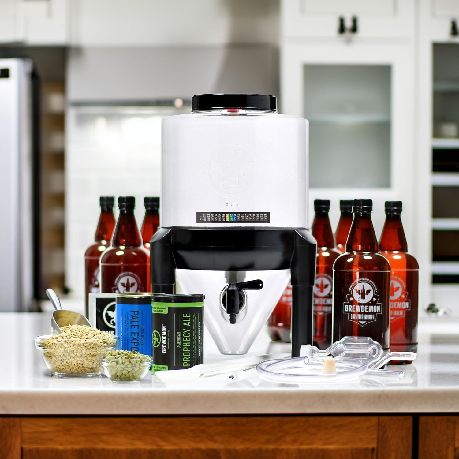 Craft Beer Making Kit Pro – NO AIRLOCK OR SIPHON REQUIRED – Conical Fermenter Eliminates Sediment and Makes Great Tasting Beer at Home