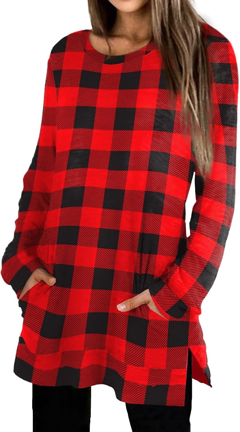 XIEERDUO Womens Casual Sweatshirts Long Sleeve Shirts Oversized With Pocket Tunic Tops S-3XL