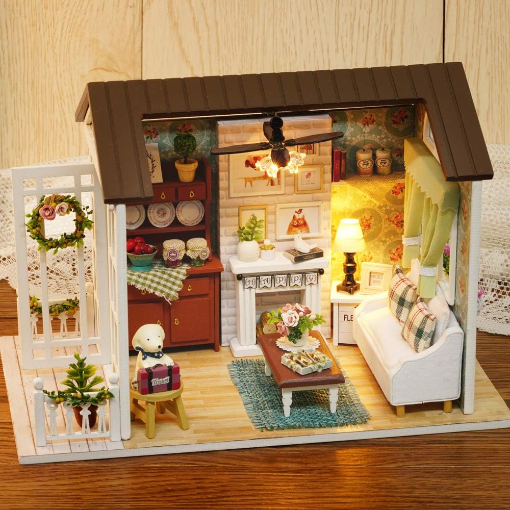 DIY Miniature House Kit with Furniture for Kids Teens Adults Aged 14+ | 1:24 Scale Wooden Mini Doll House Accessories Creative Room Book Nook(Forest Times)