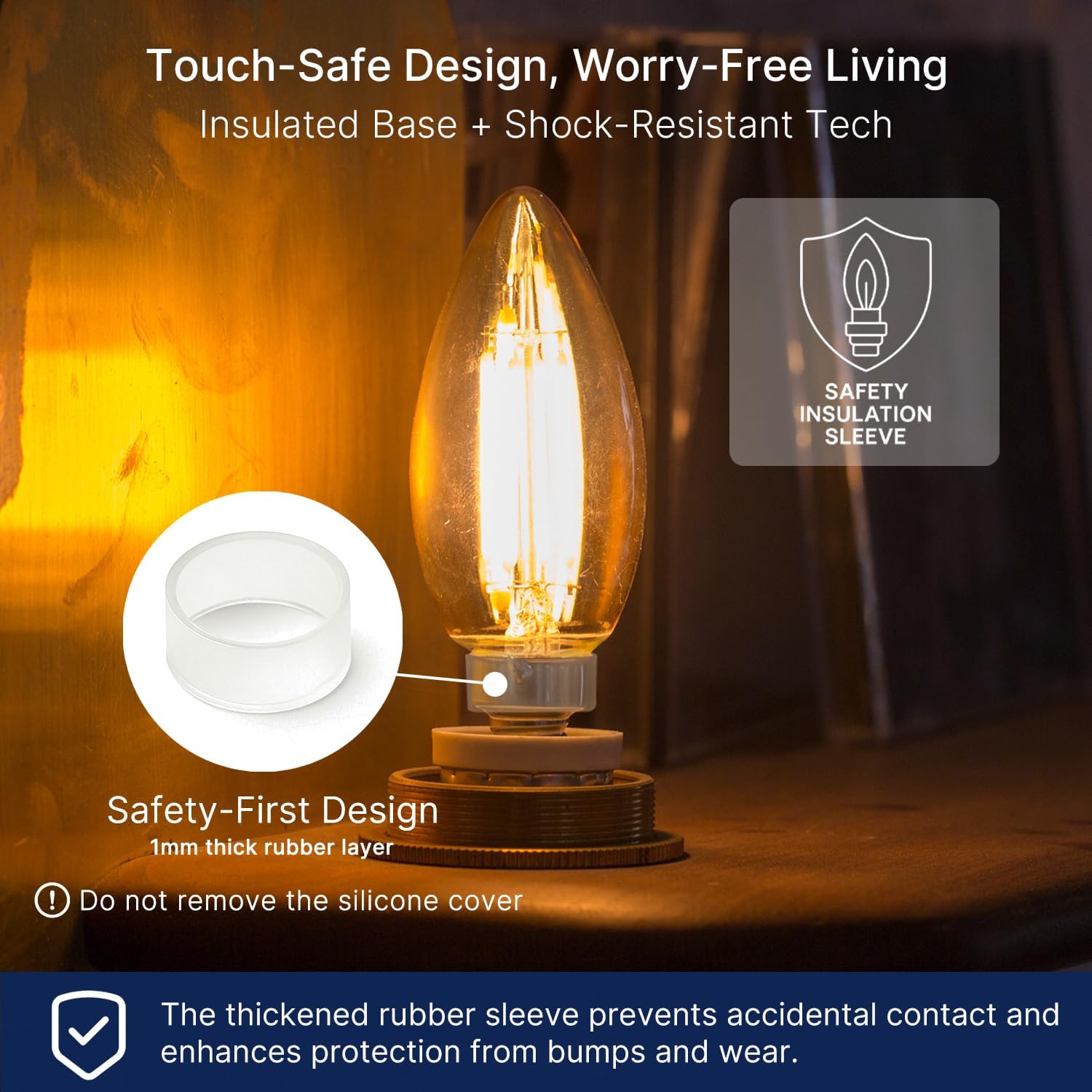 60W Equivalent LED Chandelier Light Bulbs, Dimmable, E12 Base, Clear B11 LED Filament Candelabra Bulbs, 2700K Soft White, 6 Pack