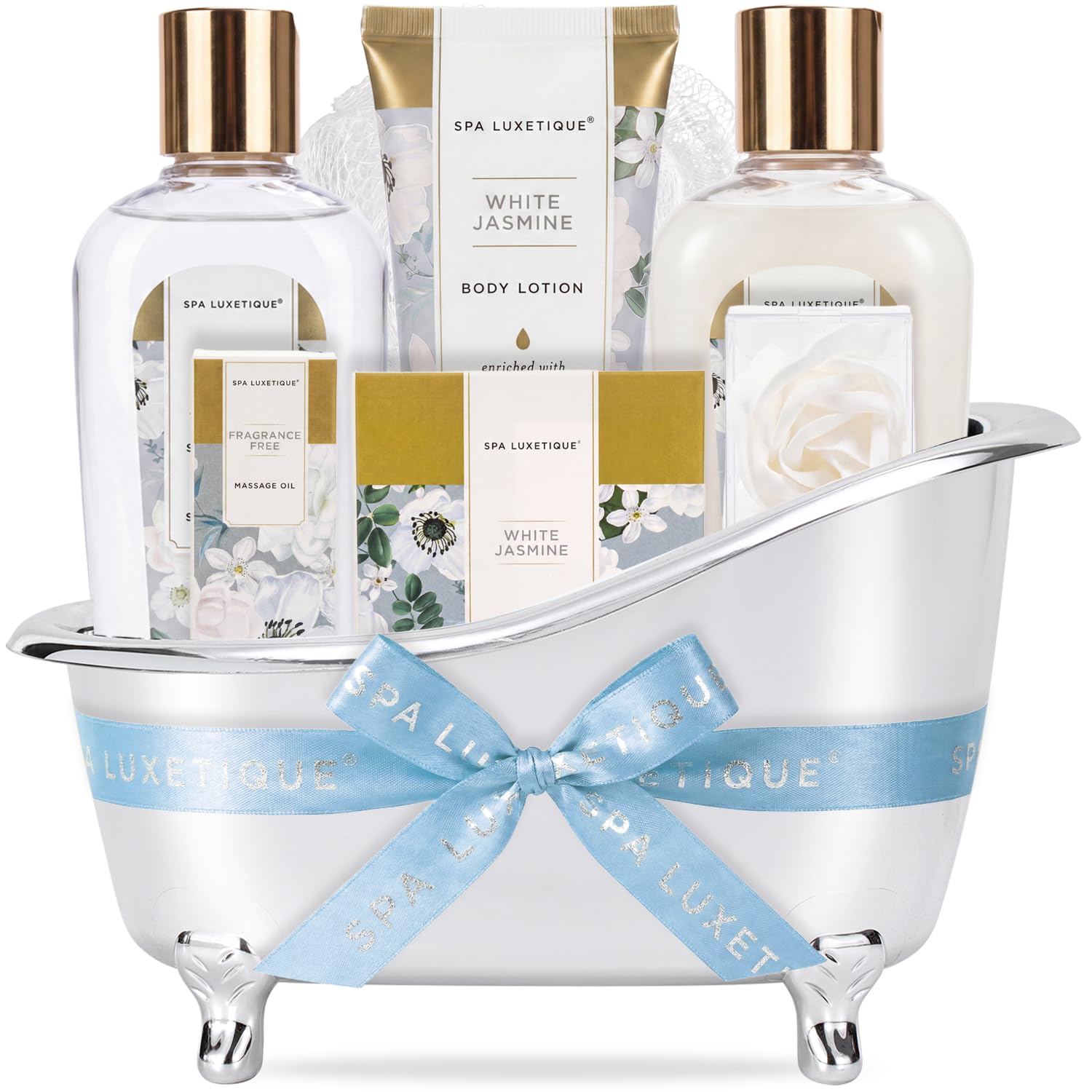 Self Care Gifts for Women, Spa Luxetique 8pcs Daisy Bath and Body Gift Baskets for Her, Bath Set with Bubble Bath, Lotion, Christmas Gifts for Mom