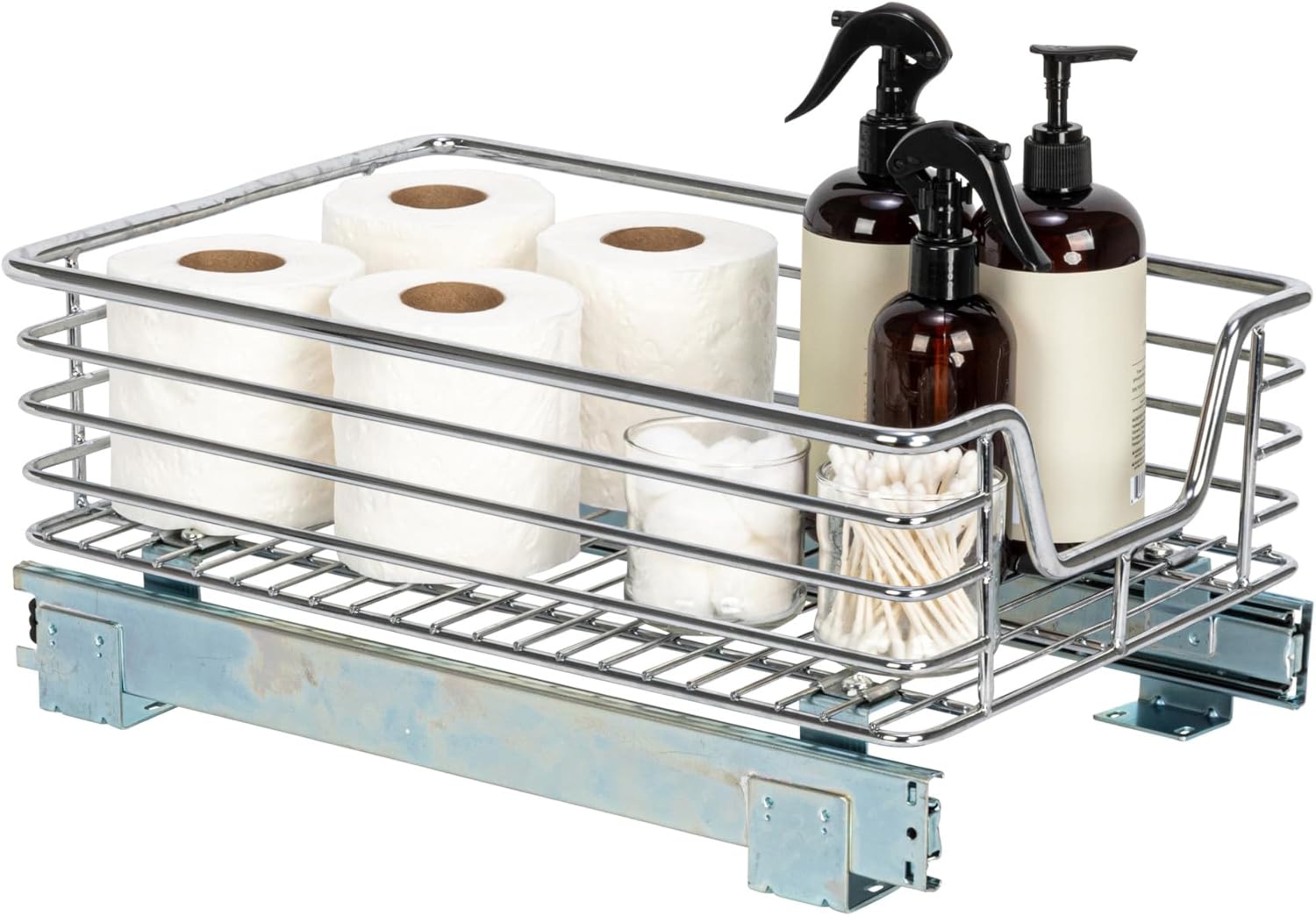 Household Essentials Glidez 2‑Tier Multipurpose Chrome‑Plated Steel Pull‑Out/Slide‑Out Under Cabinet Organizer, Chrome Finish