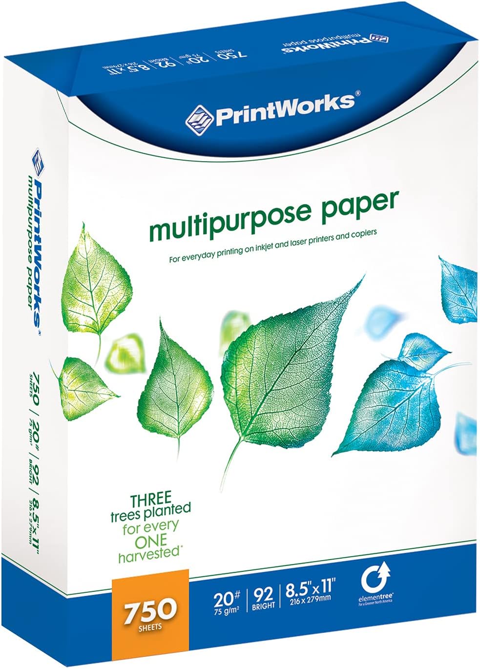 PrintWorks Multipurpose Paper, 20 Pound, 92 Bright, 200 Sheets, 8.5x11 Inches (00019), White