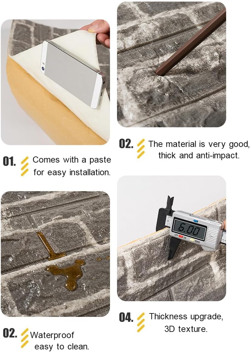 3D Self Adhesive Foam Wall Panels, 10 Tiles Cover 57 sq feet, Peel and Stick Brick Wallpaper for Living Room Bedroom Wall Decoration
