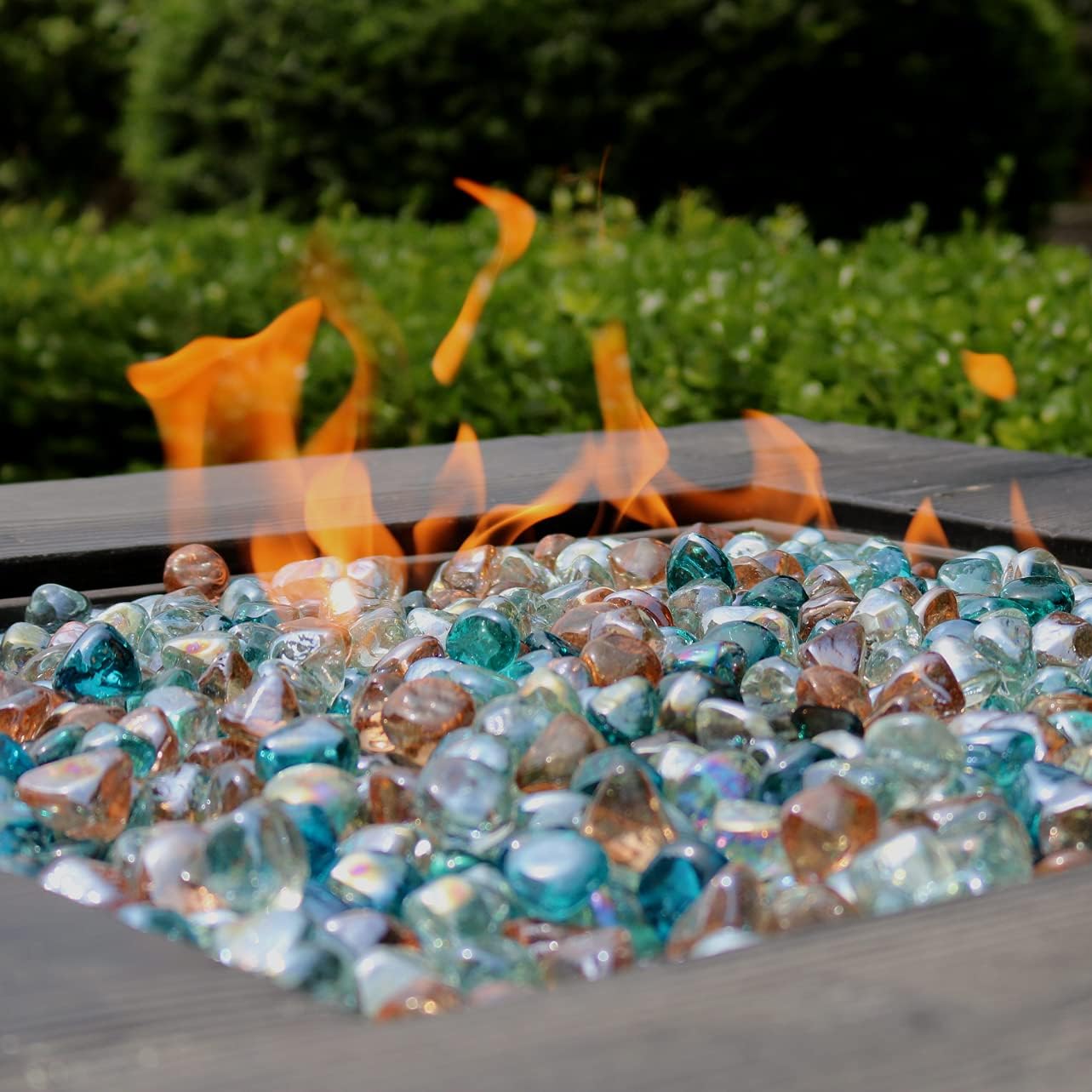 Fire Glass Diamond 1 Inch Fire Pit Glass Rocks for Propane or Gas Fire Pit （10 Pounds Margarita Azura Blue ） Gift Package