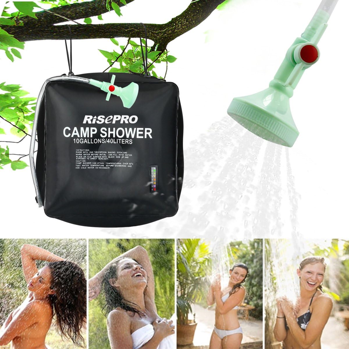 10 gallons/40L Solar Shower Bag Solar Heating Camping Shower Bag with Temperature Hot Water Outdoor Hiking Climbing XH07