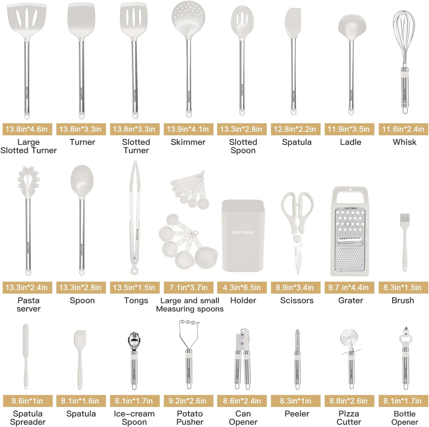Kitchen Utensil Set-Silicone Cooking Utensils-33 Kitchen Gadgets & Spoons for Nonstick Cookware-Silicone and Stainless Steel Spatula Set-Best
