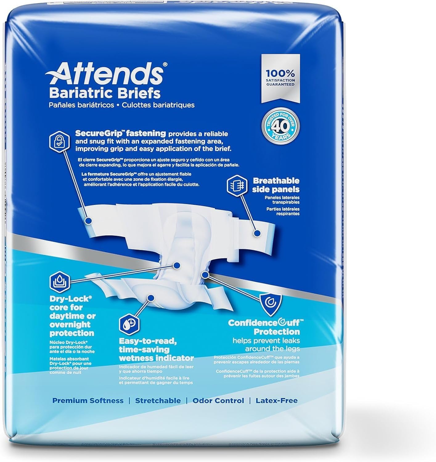 Attends Bariatric Incontinence Disposable Briefs, XX-Large, 63"-70" Waist with Tab Closures, Ultimate Absorbency, Dry-Lock Containment Core and ConfidenceCuff Leakage Protection, 2XL 48ct Case
