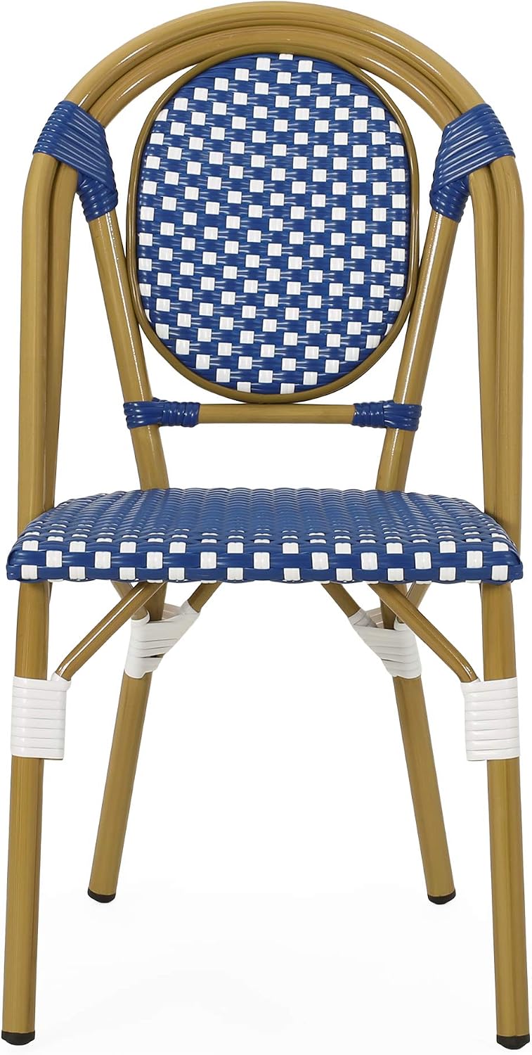 Christopher Knight Home Gwendolyn Outdoor French Bistro Chairs (Set of 4), Black + White + Bamboo Print Finish